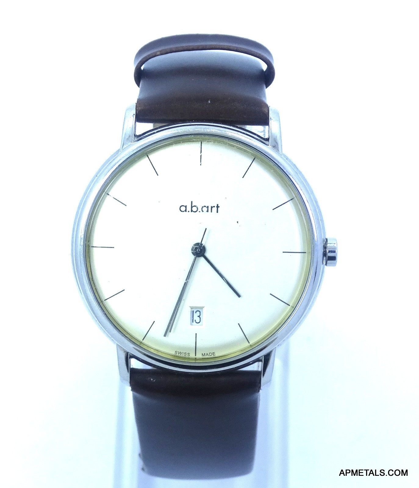 Retro A.B.ART Swiss Made Quartz Watch Stainless Brown Leather Mineral Crystal