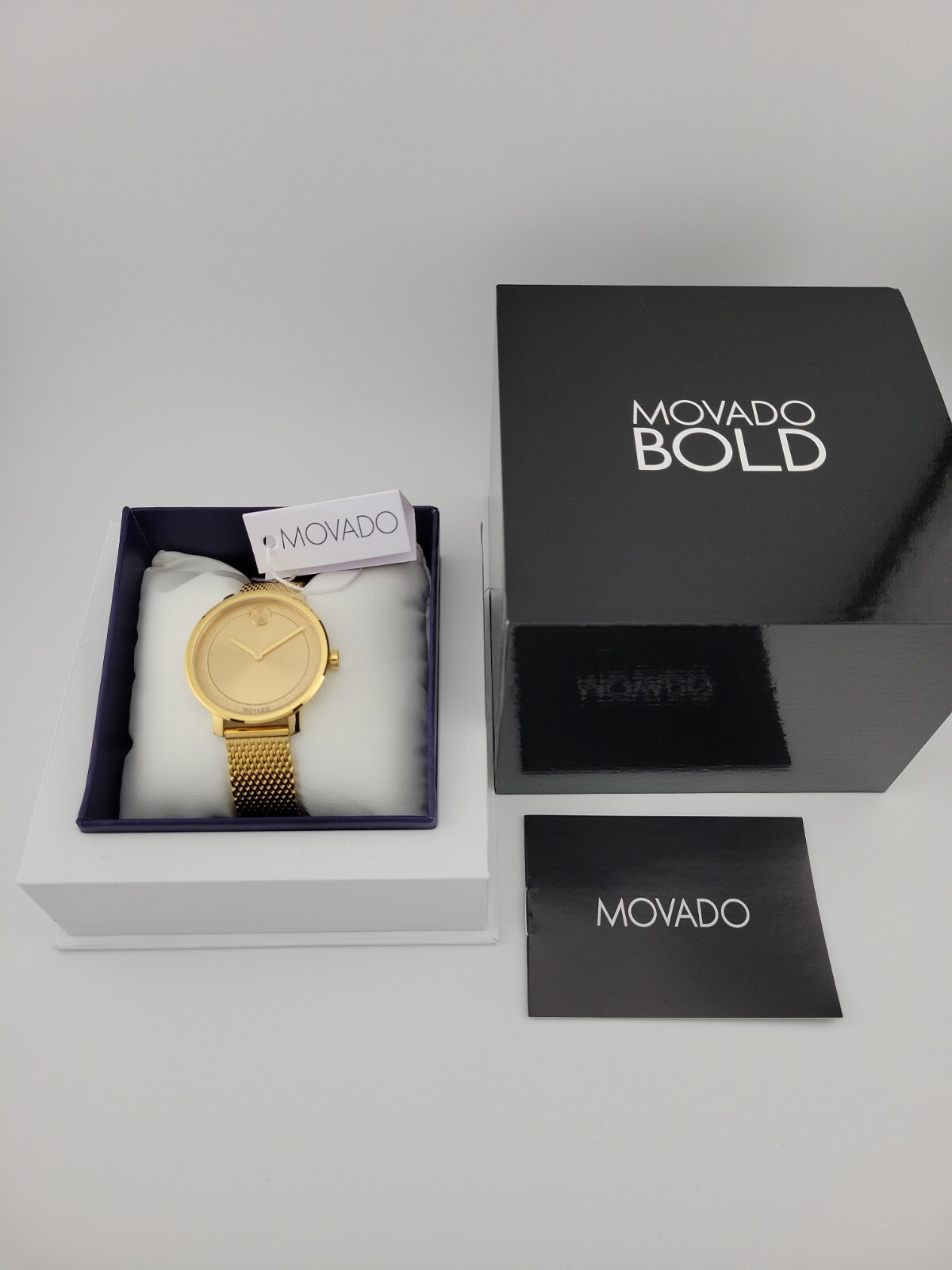 $595 MSRP | Movado Bold Women’s Gold Dial Stainless Steel Watch – 3600580