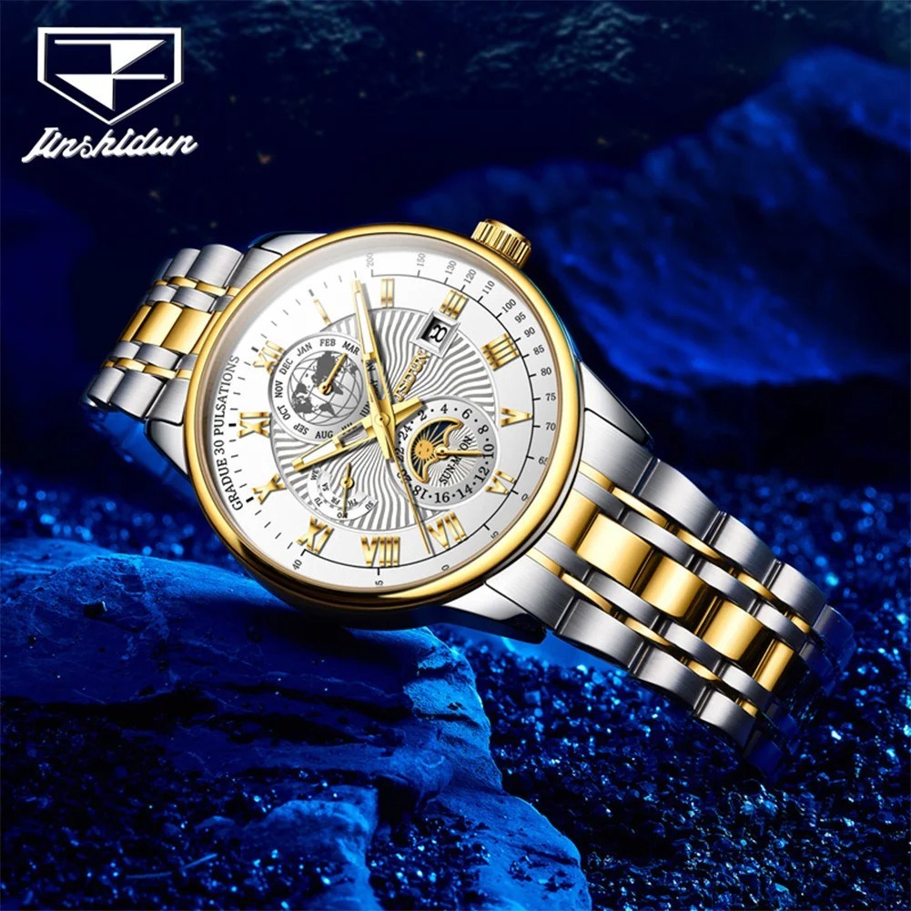 Automatic Mechanical Waterproof Watch Moon Phase Luxury Dial Men’s Men Strap