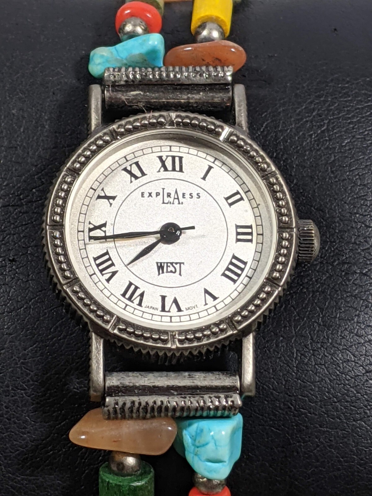 LA Access Round Silver Tone Case 23 mm Natural Colorful Stone Bracelet Bnd Watch