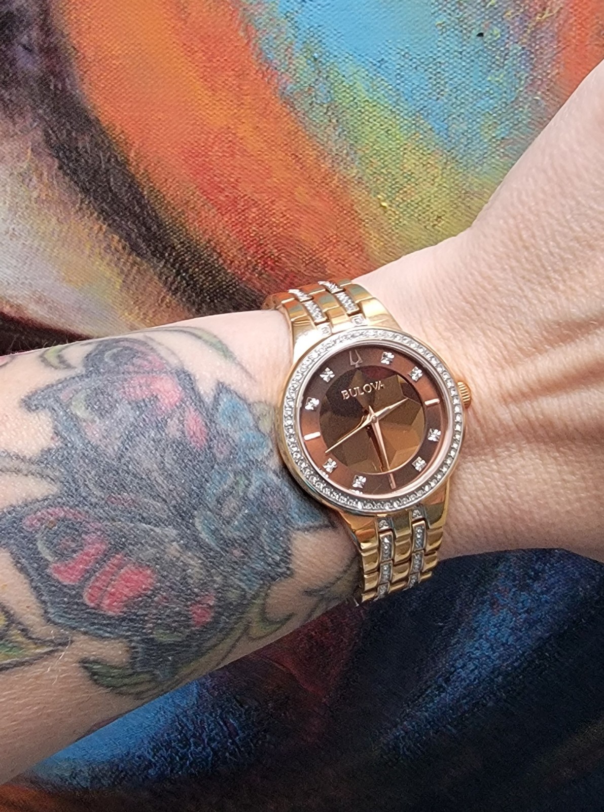 Bulova Phantom Rose Tone Womens Watch 98L266 Stainless Steel Band 120 Crystals