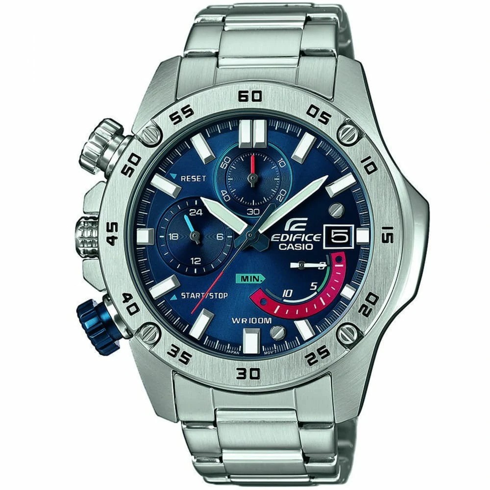Casio Edifice Chronograph Men’s Watch Blue Dial Silver Stainless Steel WR100M
