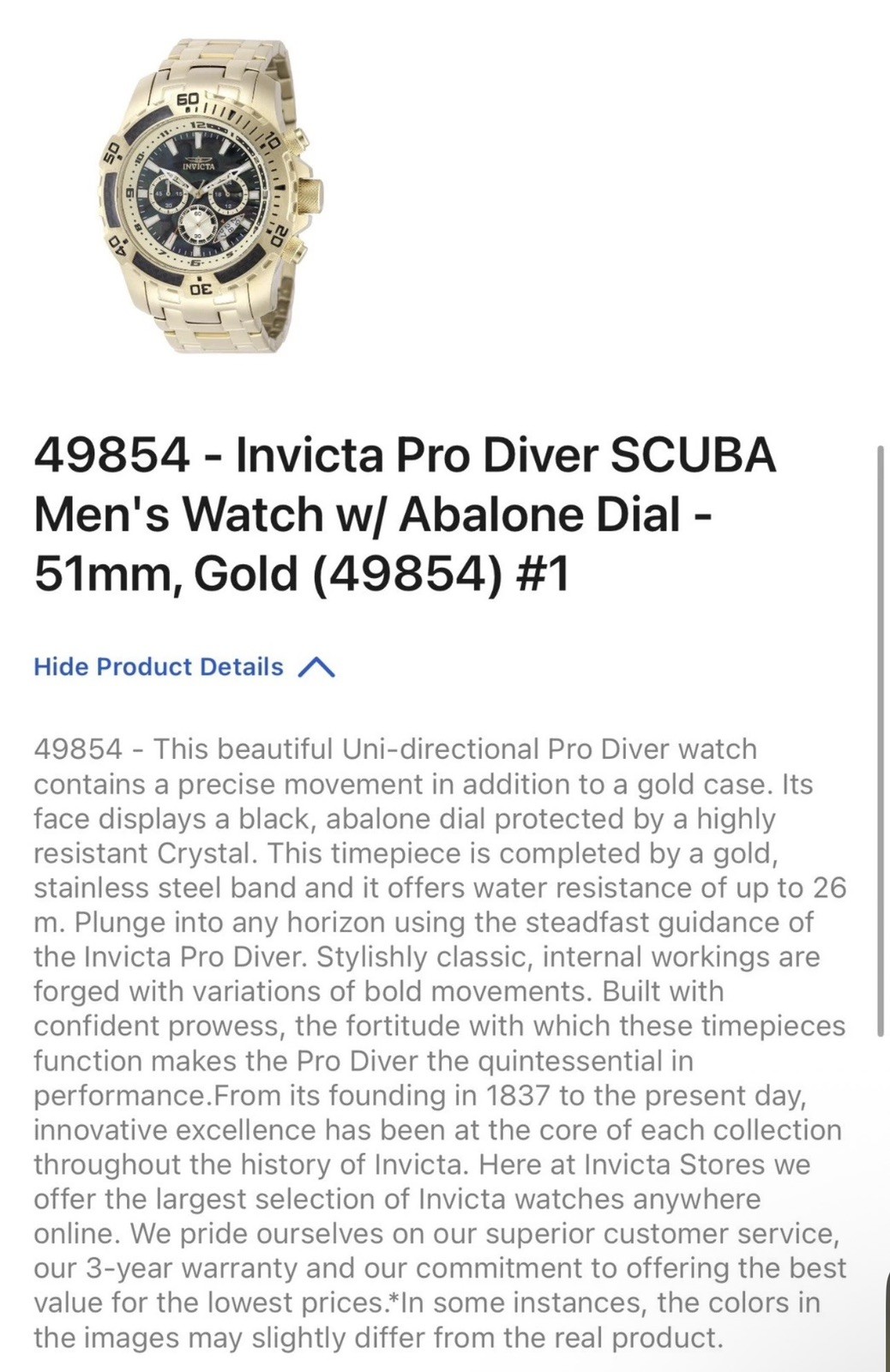 🔥Invicta Pro Diver SCUBA Chronograph Quartz Black Dial Men’s Watch 49854