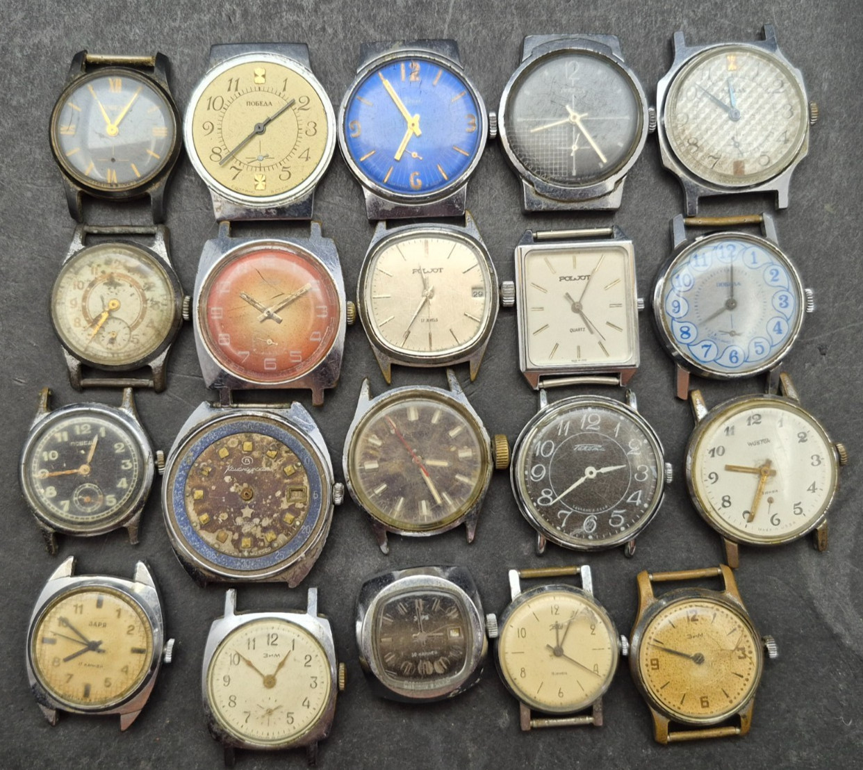 Soviet Vintage Mechanical Watches, Mix of 20 USSR Watches, Non-Working