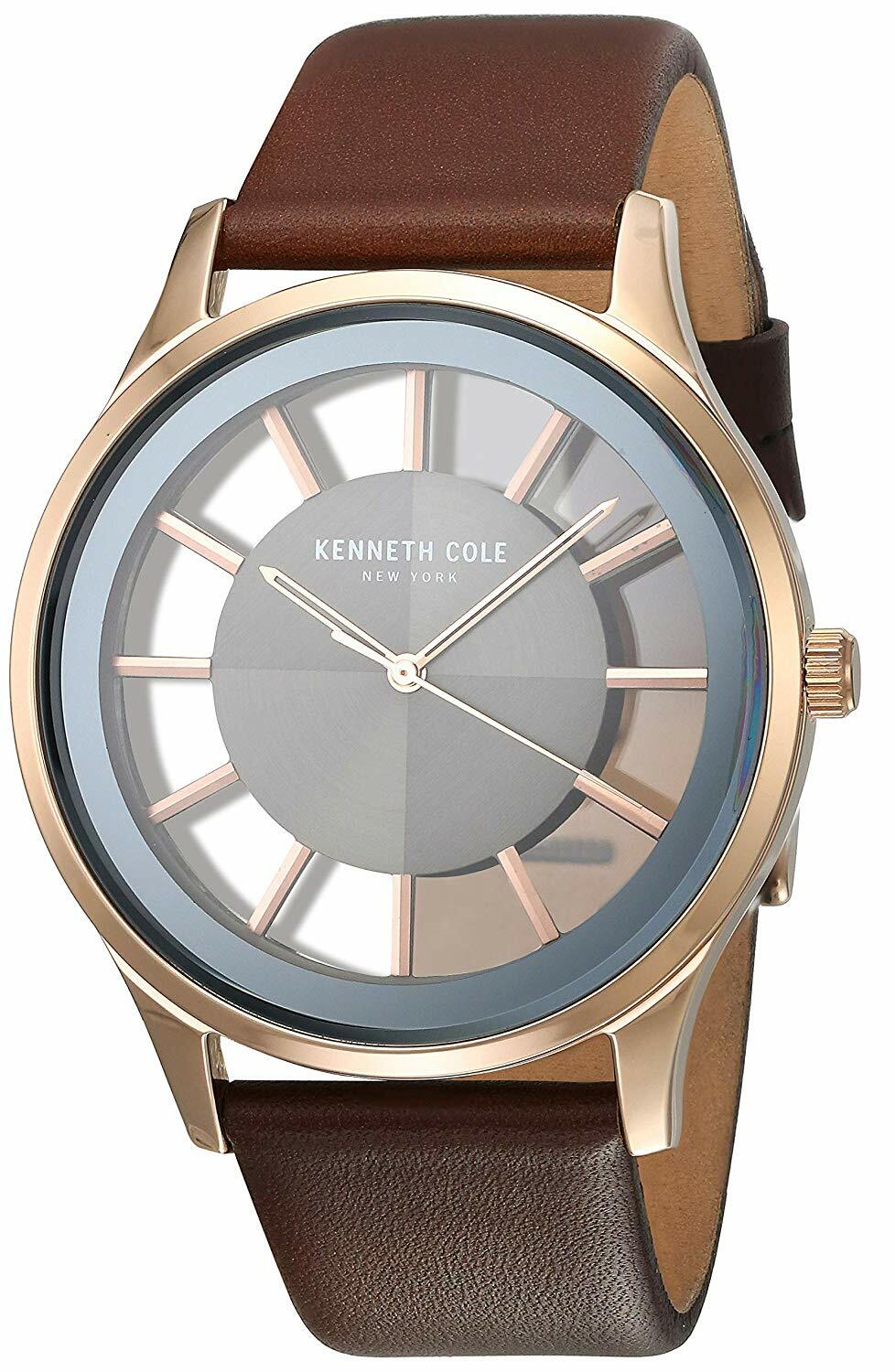 NEW KENNETH COLE ROSE GOLD,BROWN LEATHERETTE,TRANSPARENT DIAL,WATCH KC50500004