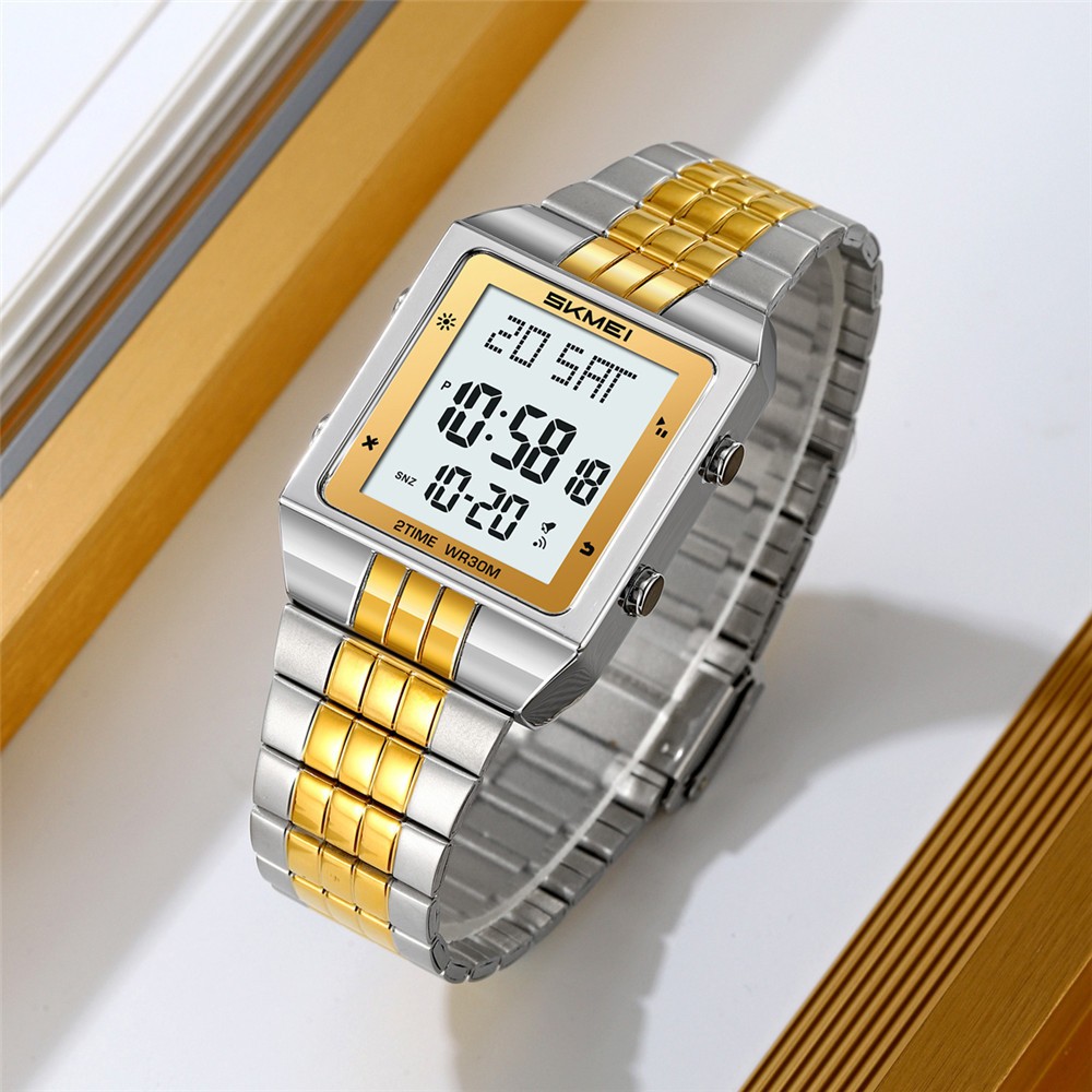 SKMEI Men Rectangle Watch Digital LED Wristwatch Steel Electronic Sport Watches