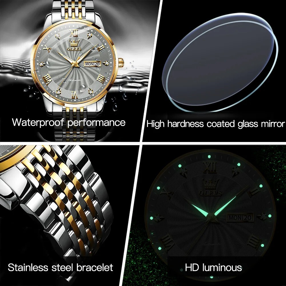Automatic Mechanical Waterproof Luxury OLEVS Men’s Watch Date Men Strap
