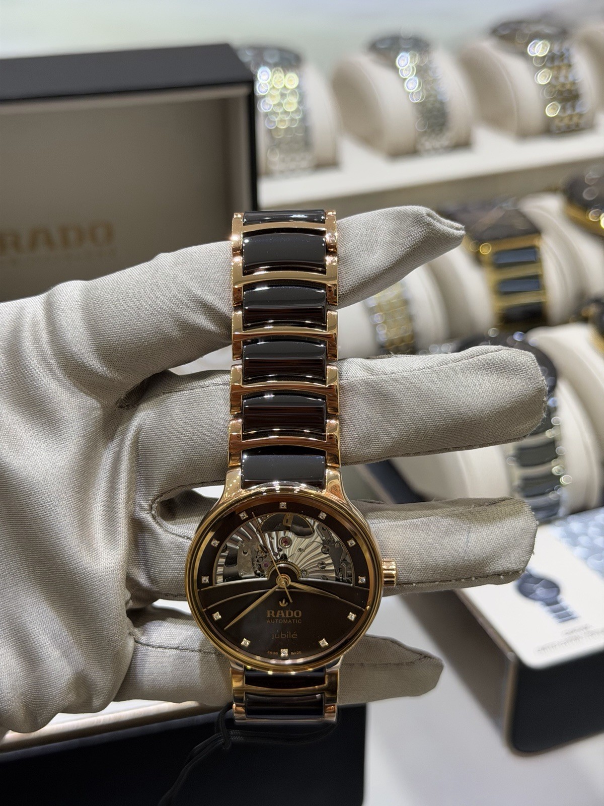 New Rado Centrix Automatic Diamonds OpenHeart Brown Dial Women’s Watch R30029902