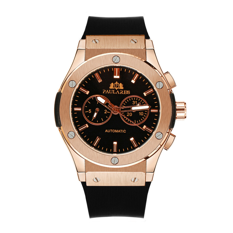 Paulareis Men’s Automatic Mechanical Watch Homage Leather/Rubber Strap Calendar