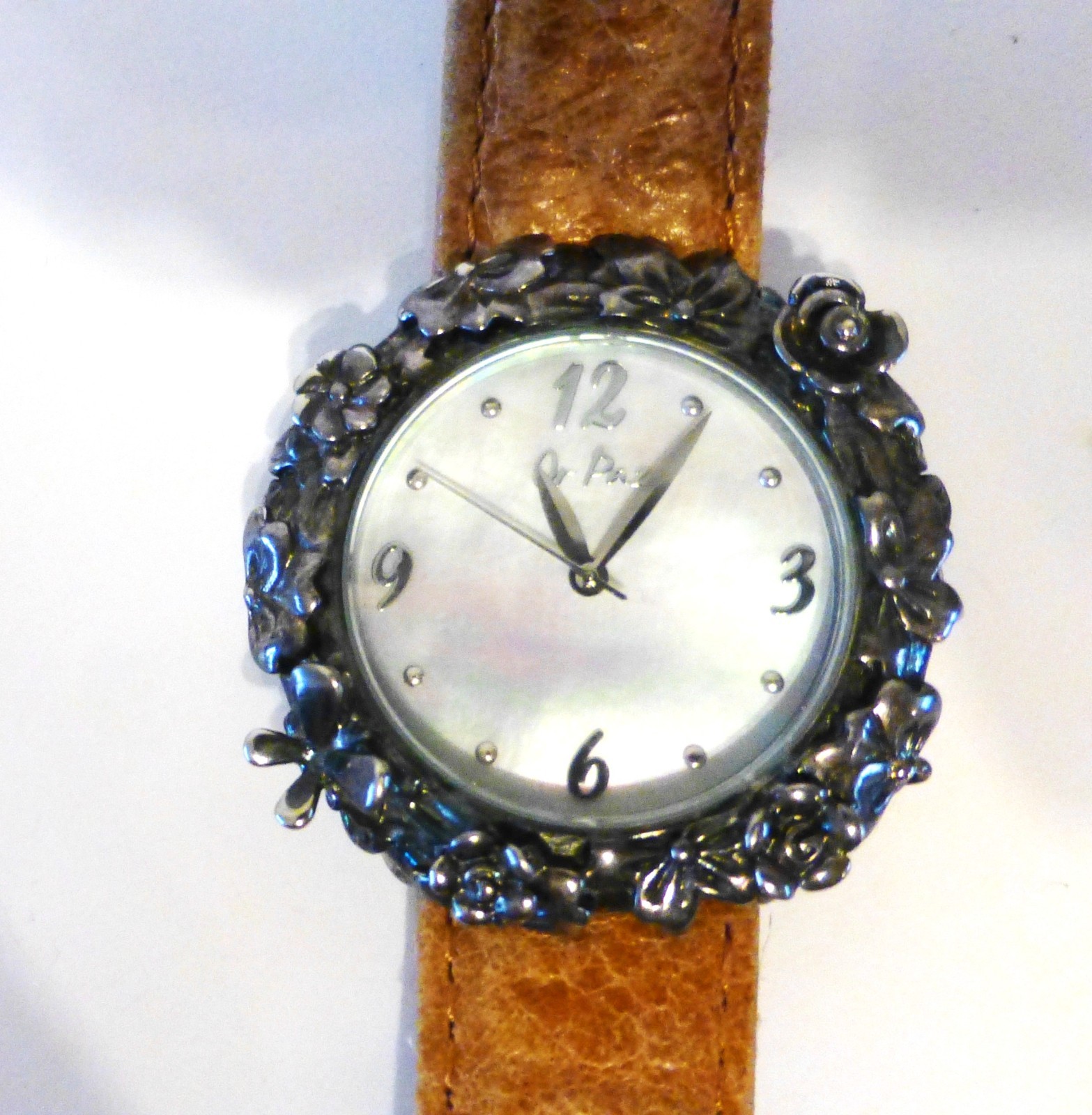 Or Paz S/S Mother of Pearl Dial Leather Strap Watch-NEEDS BATTERY – NEW IN BOX