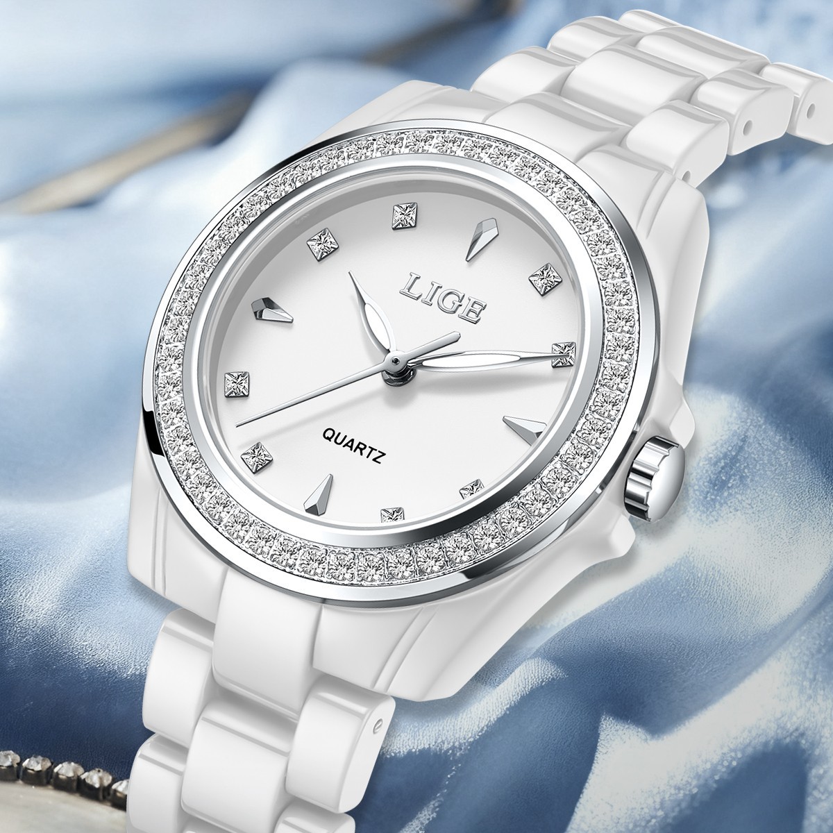 Ultra-thin Ladies Quartz Watch Ceramic Luminous Waterproof Women Wristwatch