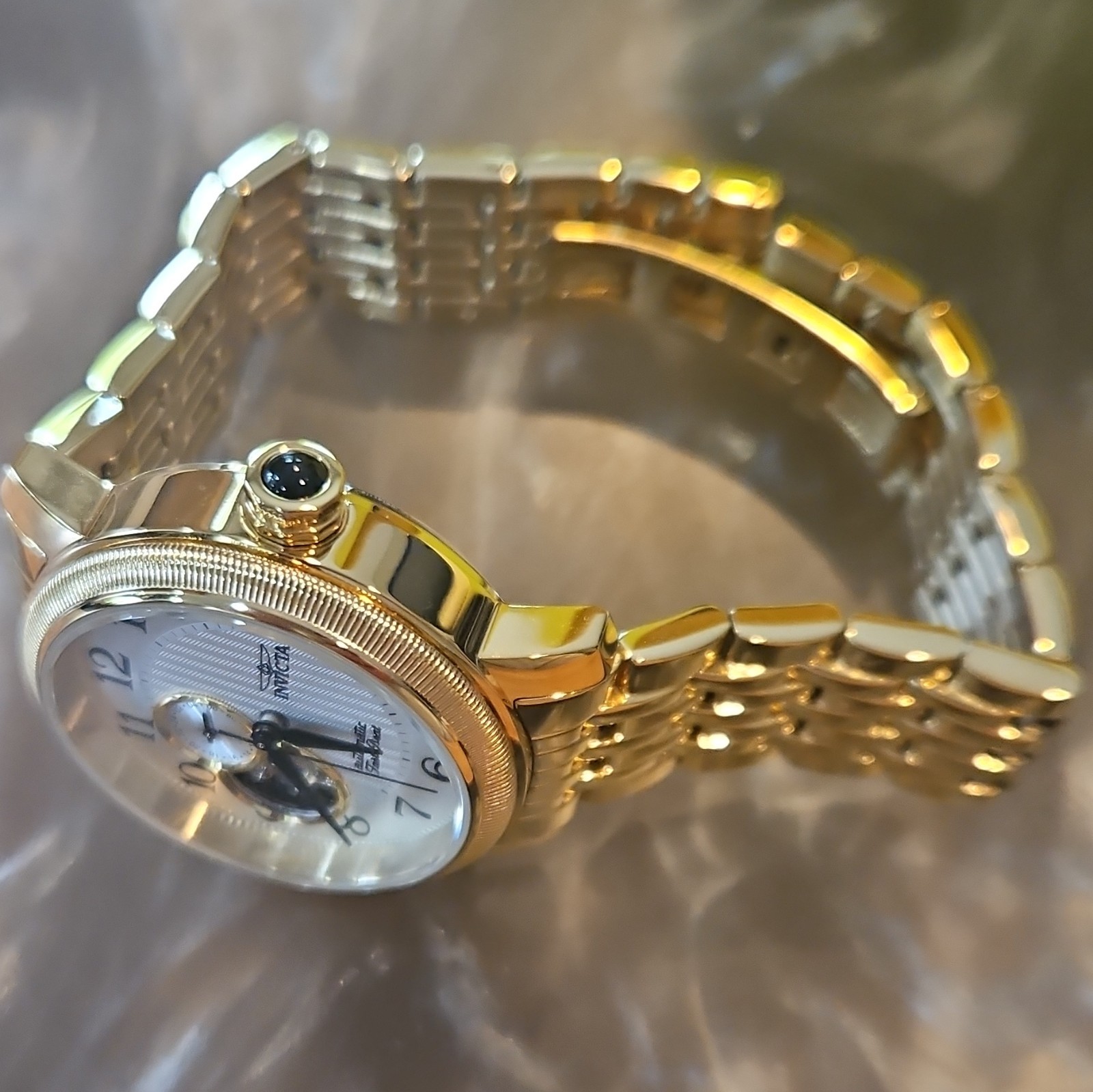 Invicta Flame Fusion Automatic Men’s Gold Tone Bracelet Silver Dial Open Heart