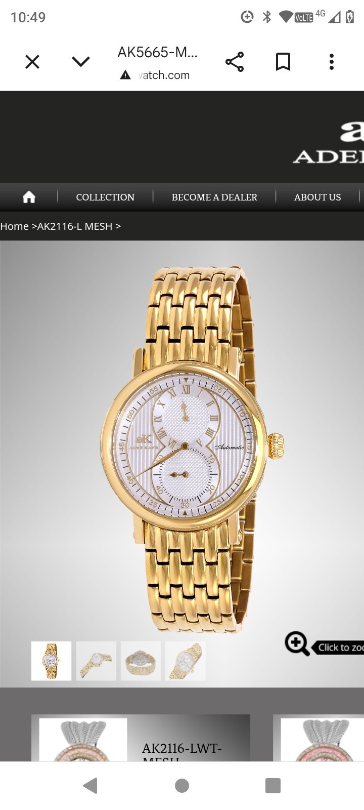 Adee Kaye Mondo G-3 Automatic 43mm Gold SS Roman Dial, Box, 50m WR