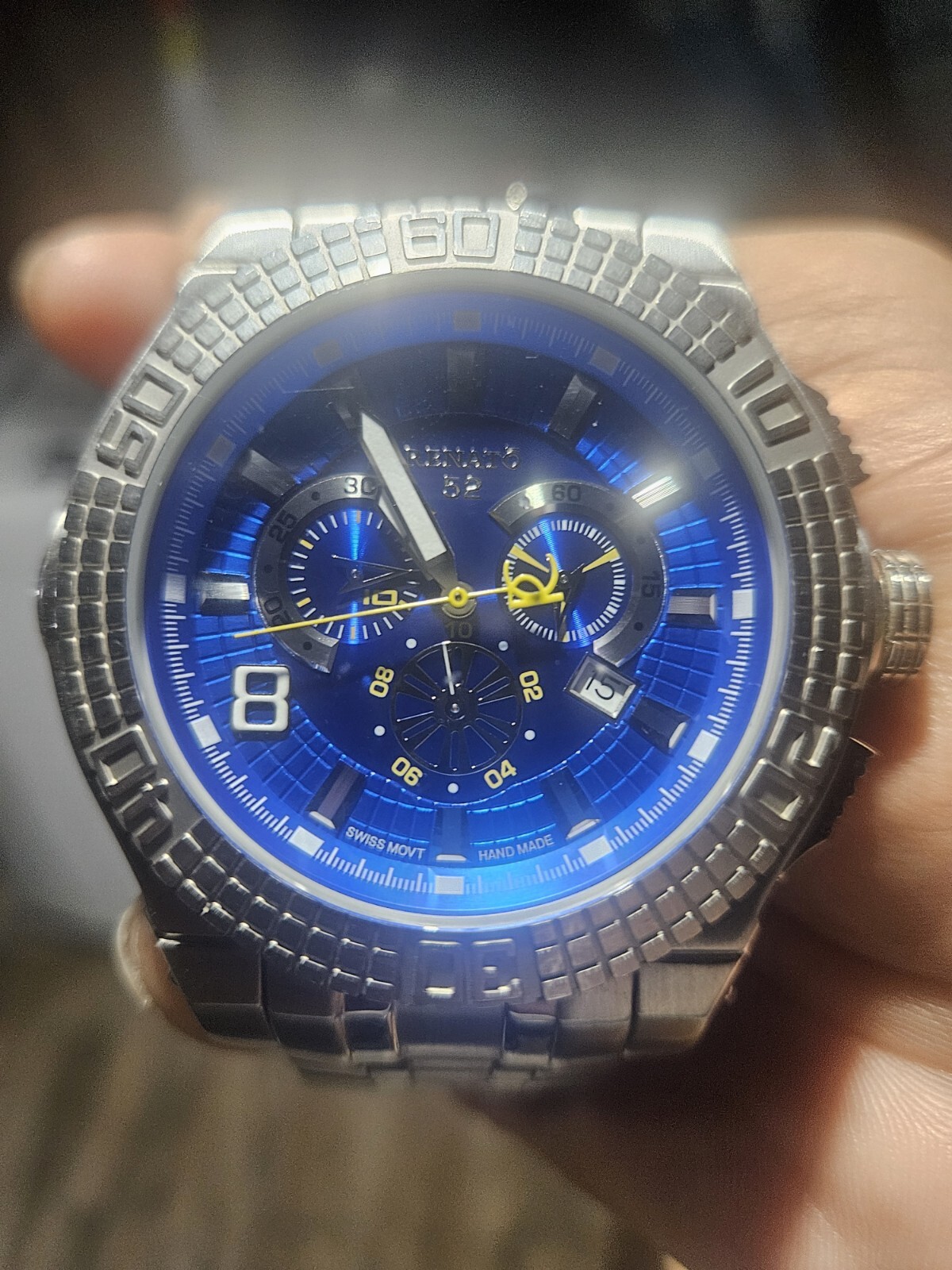 RARE- Renato Buzo 52 Swiss Ronda 5040D Blue Dial Stainless Steel Bracelet Watch