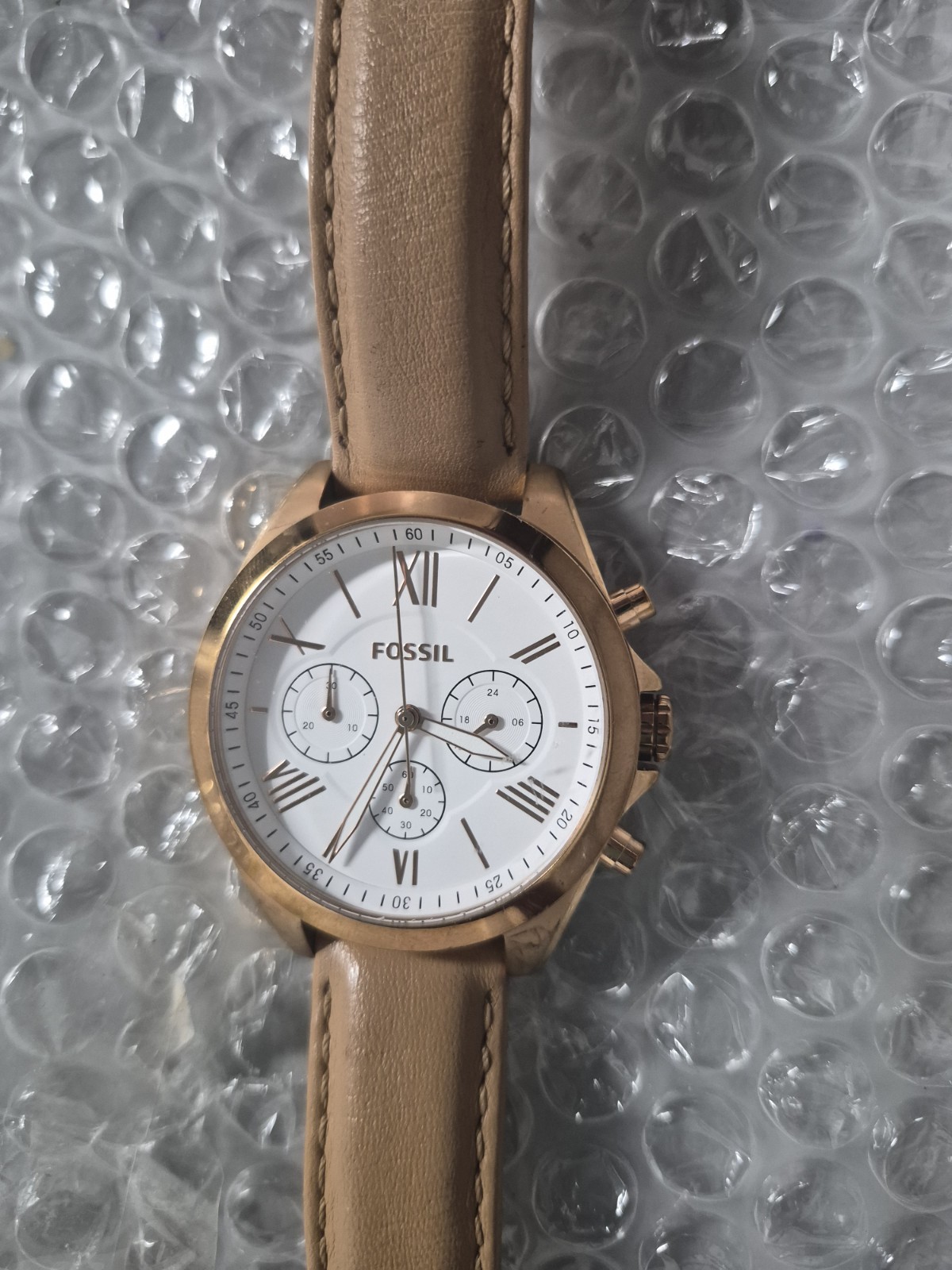 NEW FOSSIL COURIER ROSE GOLD TONE,TAN LEATHER BAND,CHRONOGRAPH WATCH BQ1751