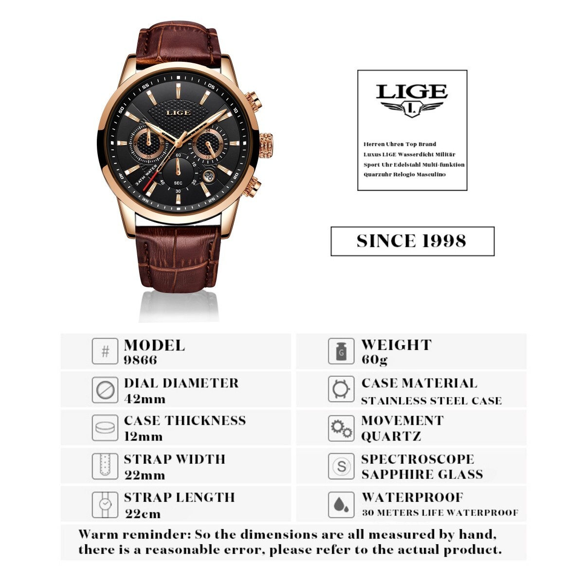 Men Women Watch Multifunction Luminous Date Display Quartz Movement Waterproof