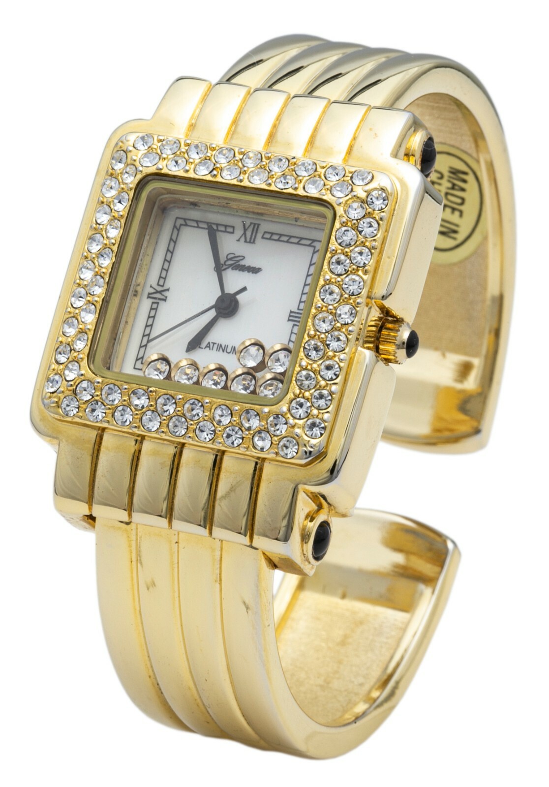 Blekon Collections Women’s 29mm Floating Rhinestones Dial Cuff Bangle Watch
