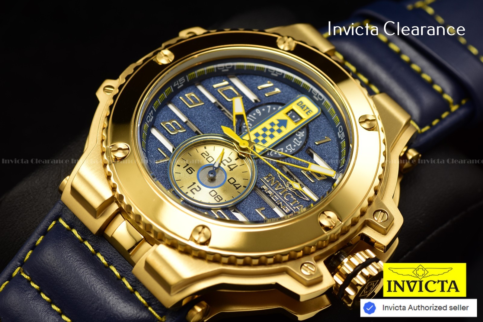 Invicta Racing Downforce Men’s Quartz 56mm Blue Gold Tone Dial 200m Watch