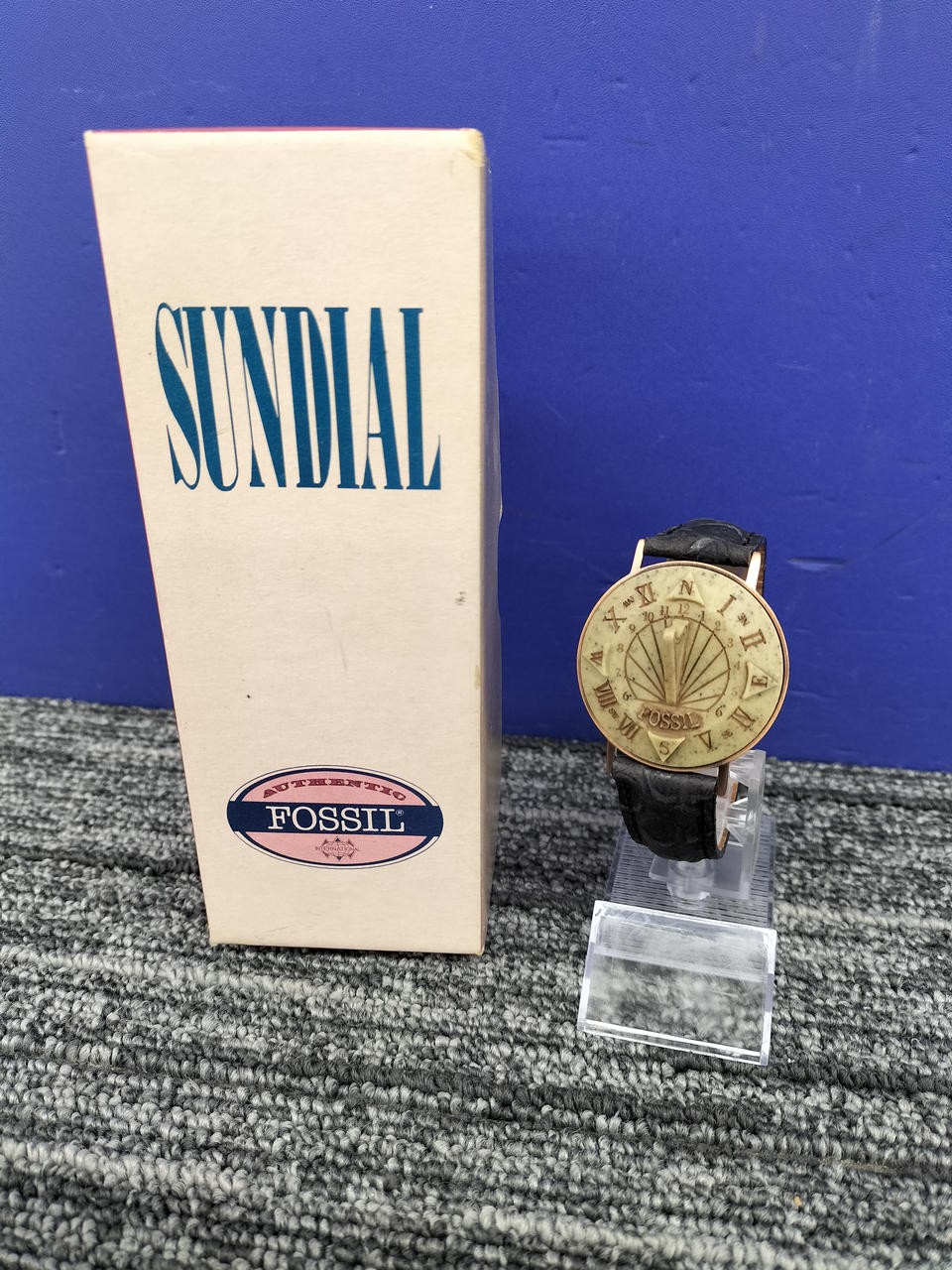 FOSSIL Sundial Watch Rare Horizontal Solar No Battery Men’s Vintage Excellent