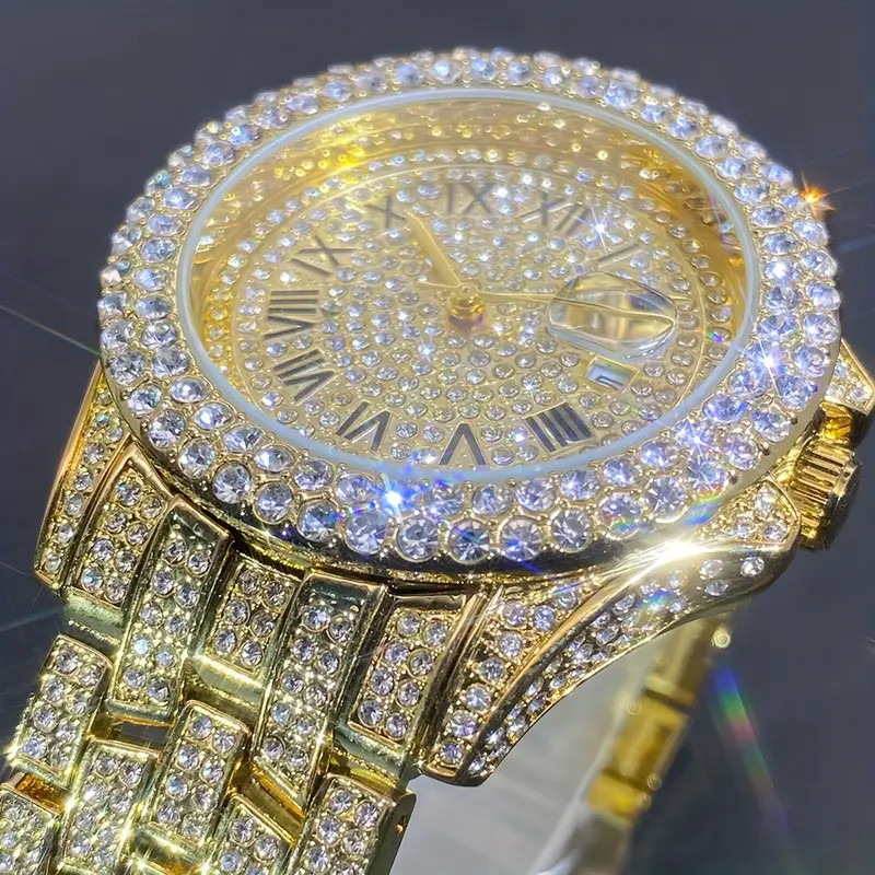 SUPER SHINE Hip Hop Luxury Ice Out Men’s Watch Iced King Bling Gold Cz Diamond