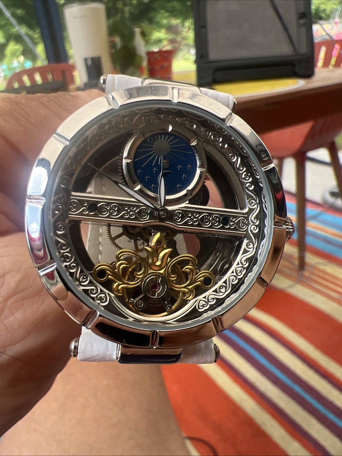 🔥 🔥 Skeleton Mechanical watch SunMoon StarWhite 🔥 🔥