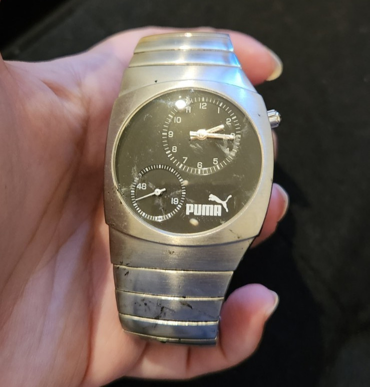 Puma Men PM520 Silver Tone Round Quartz Stainless Steel Analog Watch Used