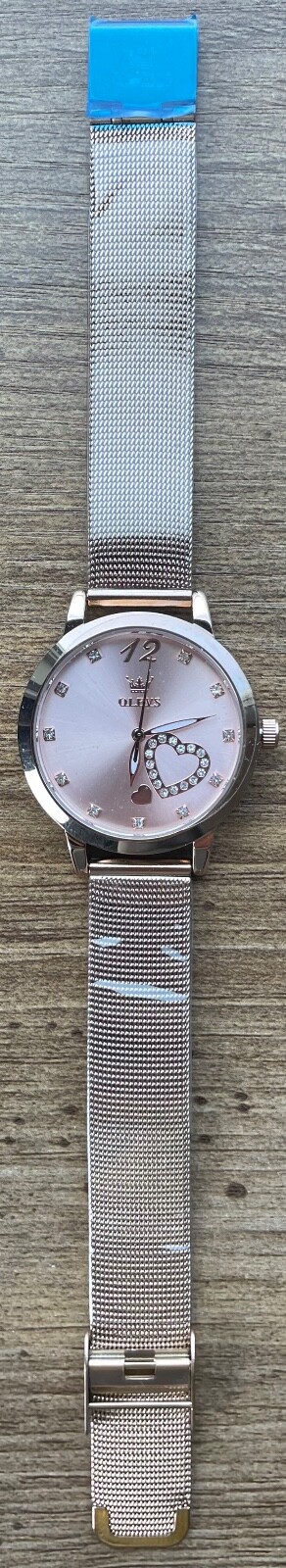 Olev’s Rose Gold Women’s Wrist Watch Heart Shape Gems – New Battery & Working