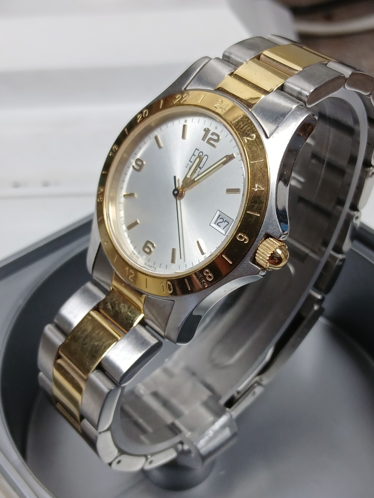 ESQ By Movado E5101 Two Tone Stainless Steel Swiss Mens Quartz Watch with Box