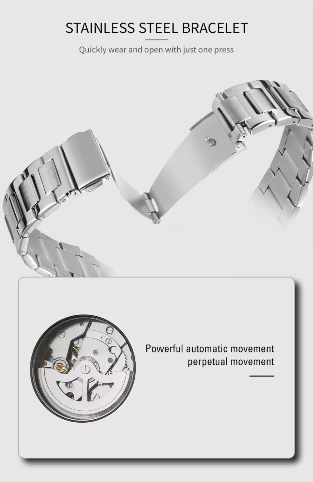 Forsining Automatic Watch 41mm Expedition Caseback 3bar Stainless Steel
