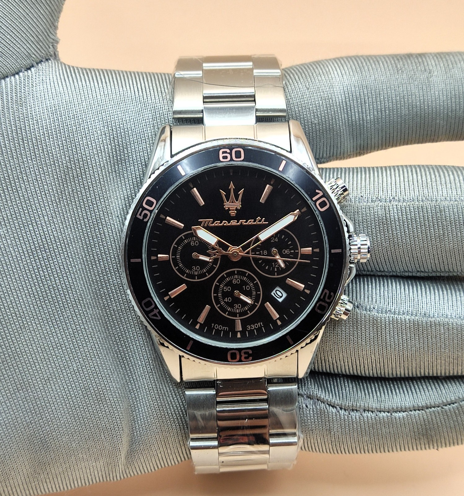 Amazing Maserati Chronograph Black Dial Analog Refurbished Men’s Wrist Watch