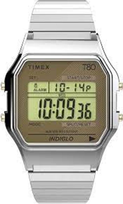 Timex T80 Digital Display 34mm Stainless Steel Band Men’s Wrist Watch TW2V19100