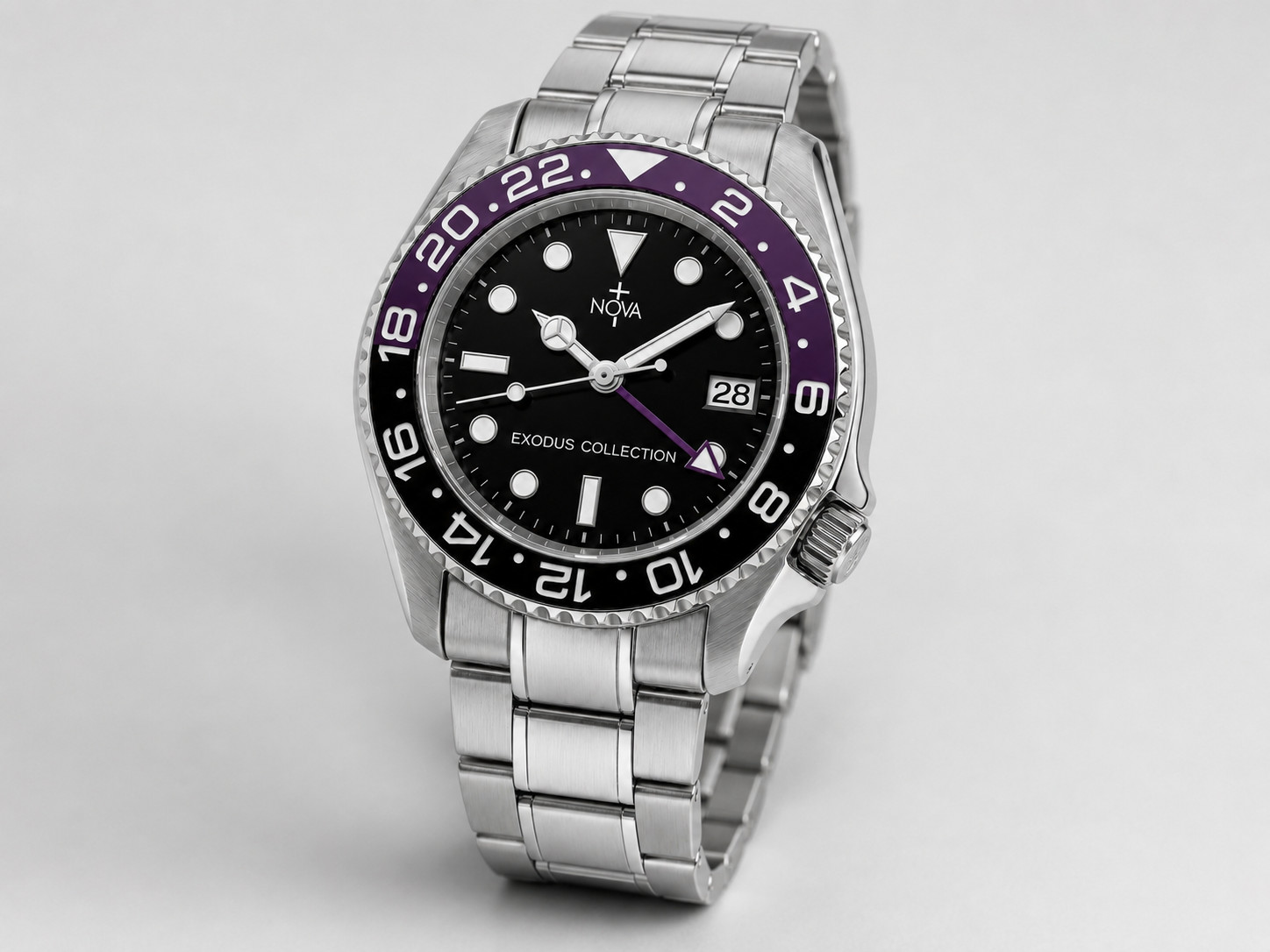 Nova Christian Exodus Custom Watch Black Dial Purple 24 Hour Bezel