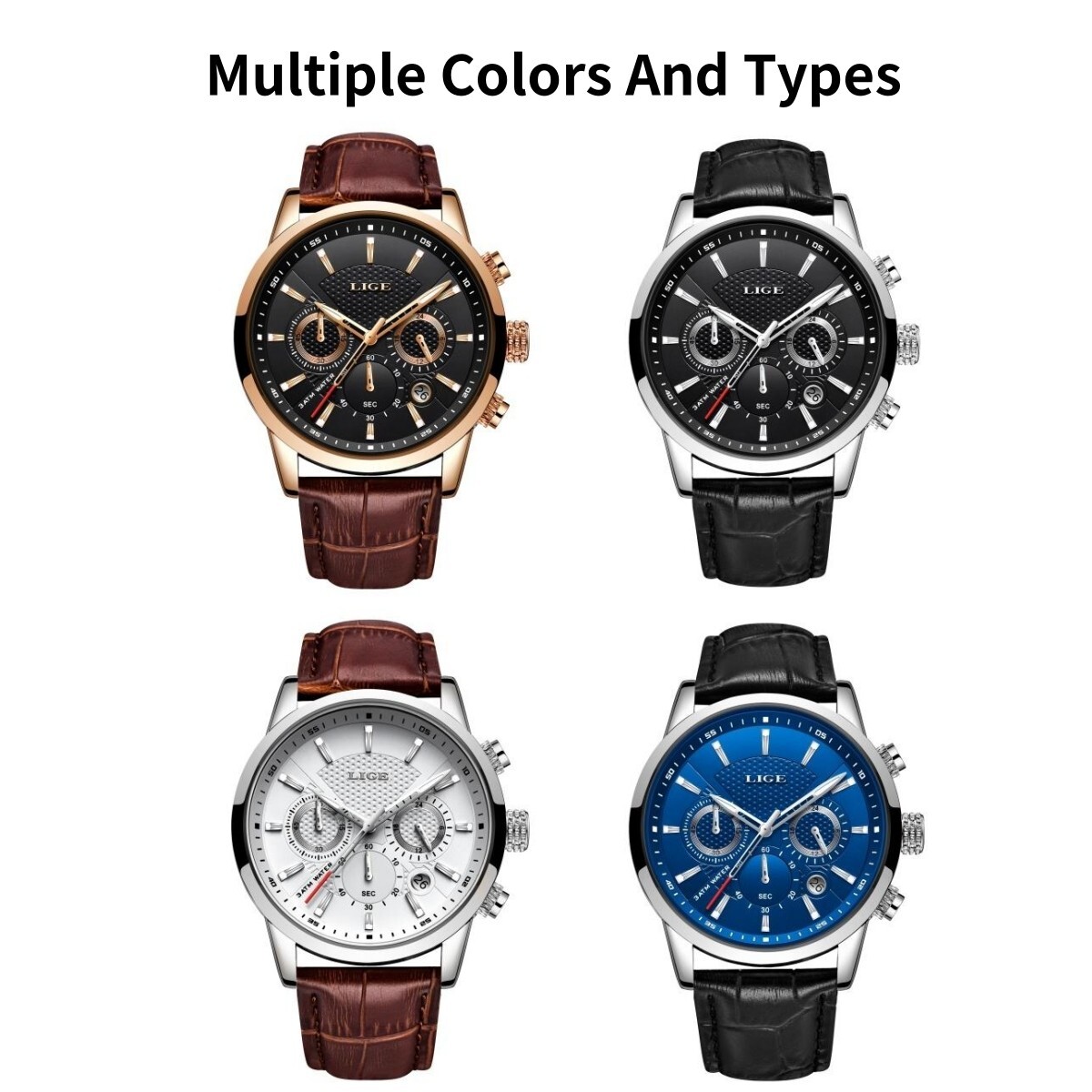 Men Women Watch Multifunction Luminous Date Display Quartz Movement Waterproof