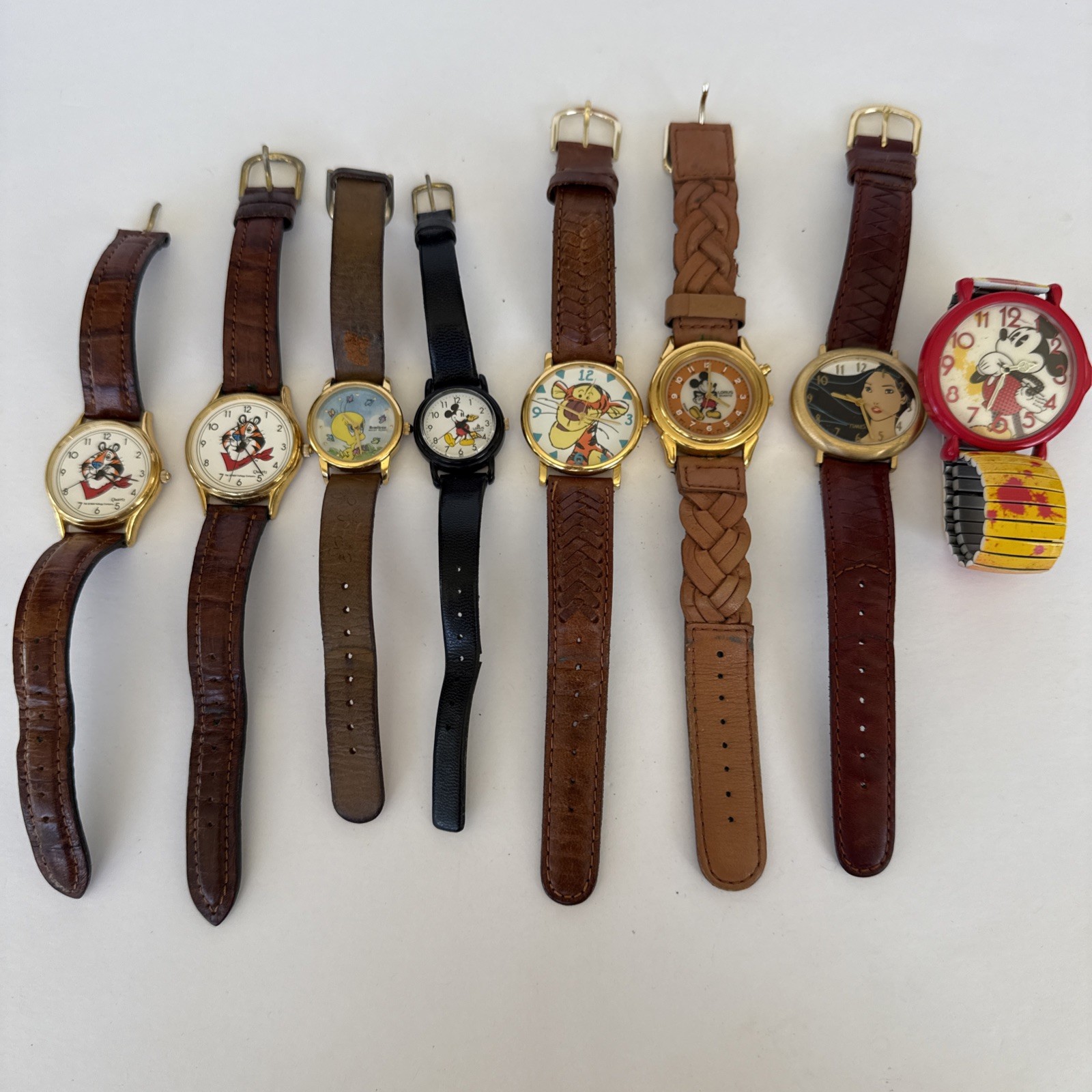 Mix Lot of 8 VTG Cartoon Character Wristwatch Untested SOLD AS IS Disney Etc