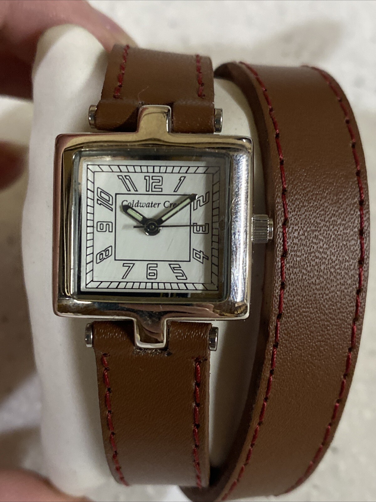 Womens Watch Coldwater Creek Brown Red Silve Tone Wrap Leather New No Box