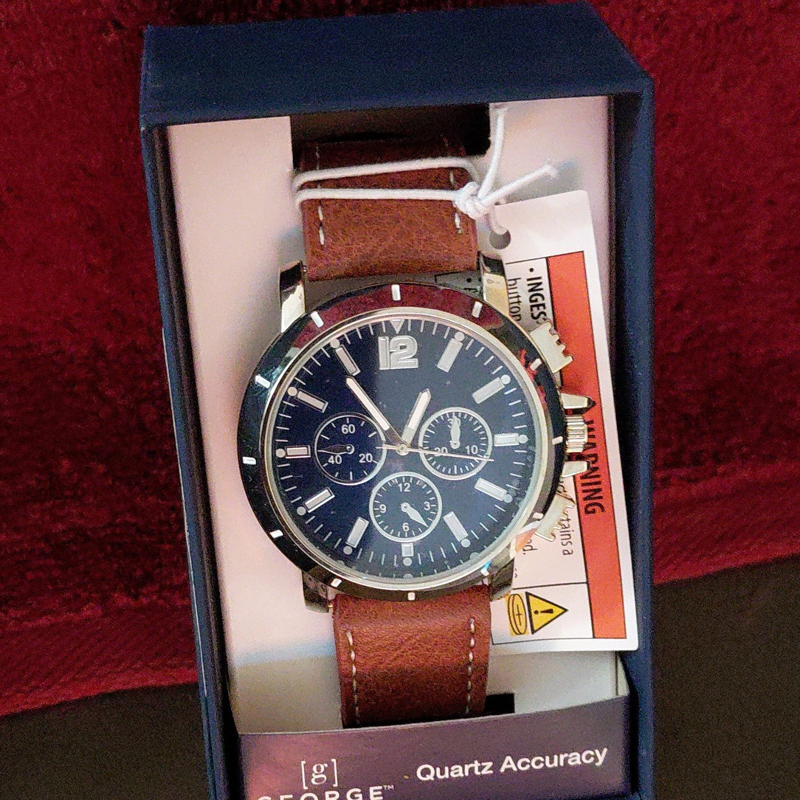[g] by GUESS Men’s Quartz Analog Chronograph Blue Dial Brown Leather Strap Box