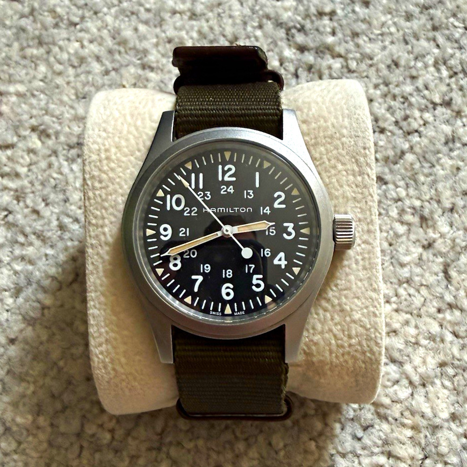 Hamilton Khaki Field Men’s Quartz 38mm Black Dial Green Nylon NATO Watch