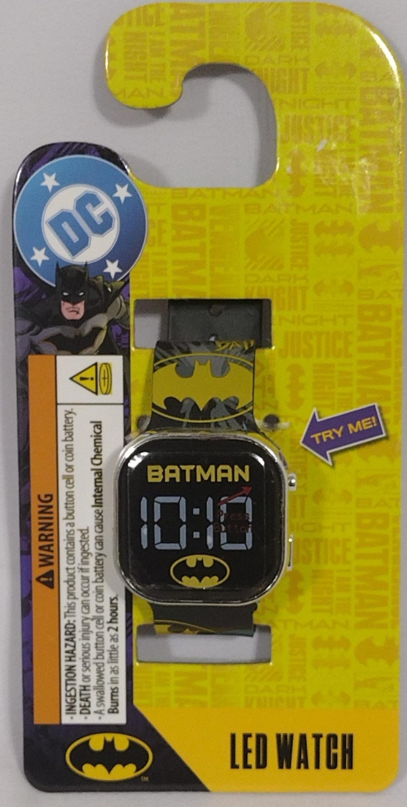 Batman Unisex Kids Square Case and Printed Silicone Strap LED Watch Multicolor