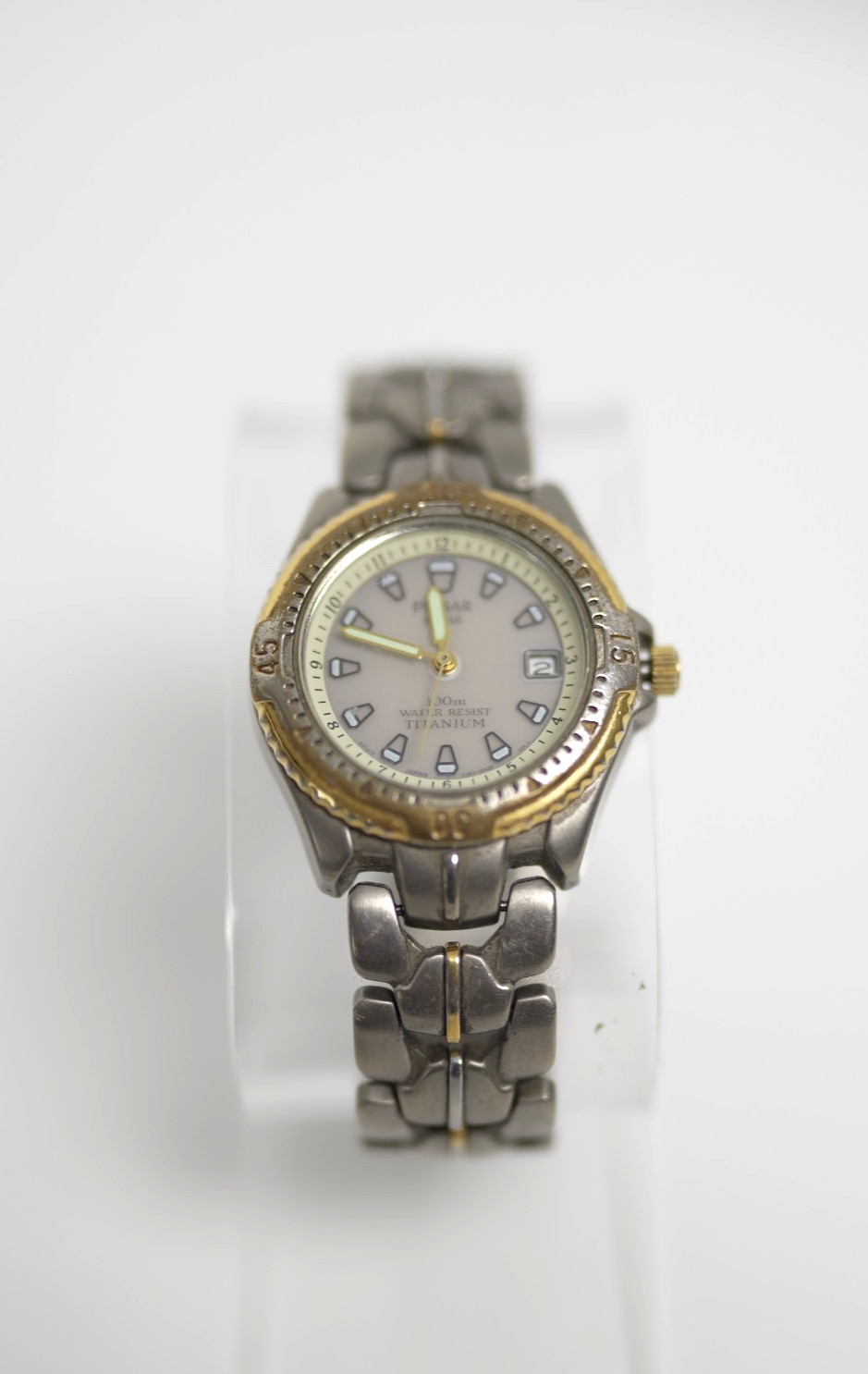 Pulsar Solar Titanium Men’s Watch V182-0A10 Cream Dial Two Tone Date – As-Is