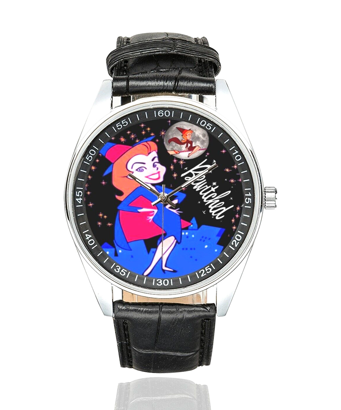 BEWITCHED TV Show Wristwatch Multicolor Dial Vegan Leather Black Band New