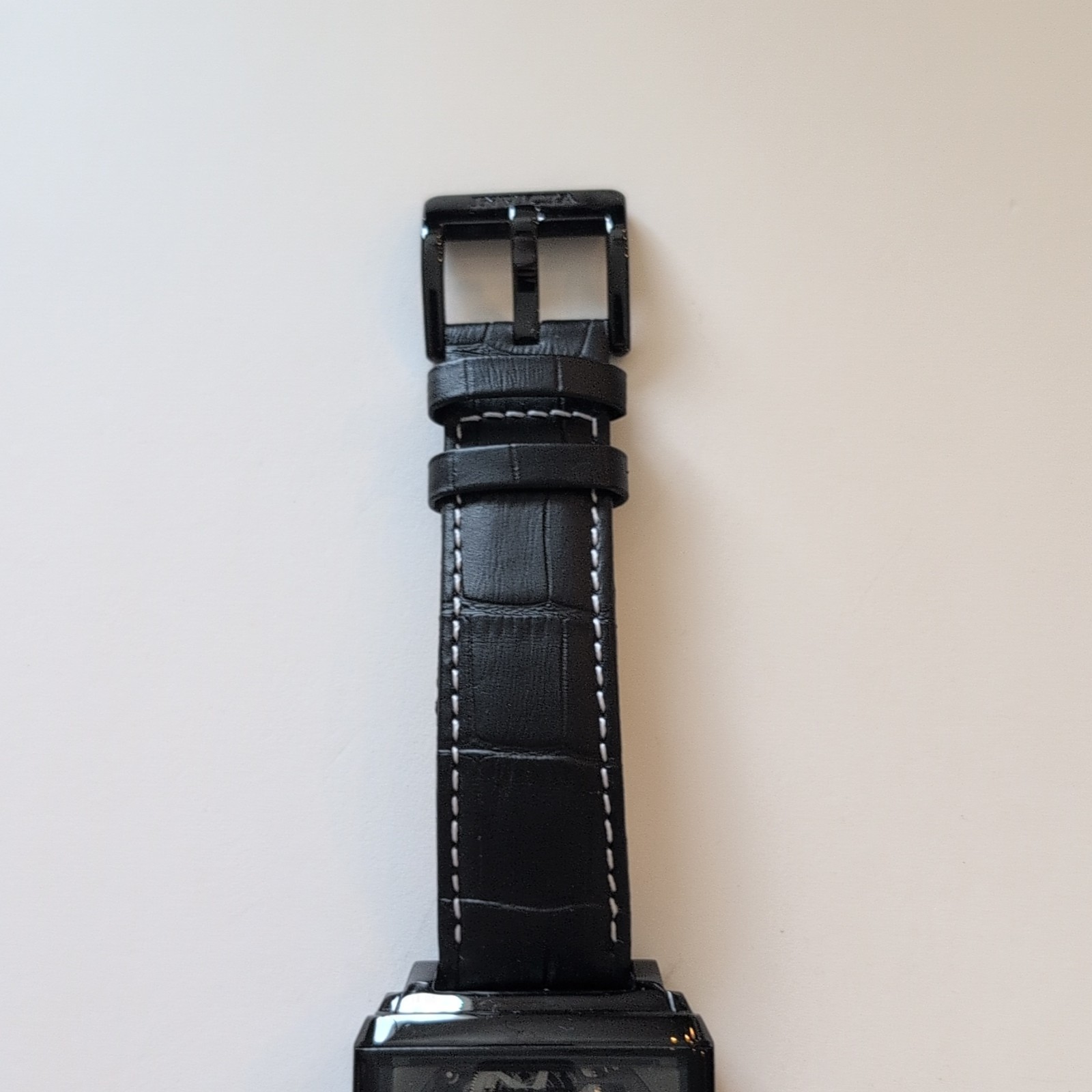 Invicta Objet D Art Automatic Black Dial Black Case Leather Strap WR 30m