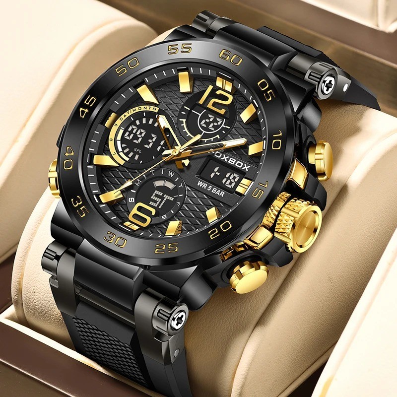 LIGE FOXBOX Men Watch Quartz LED Digital Analog Luminous Waterproof Wristwatch