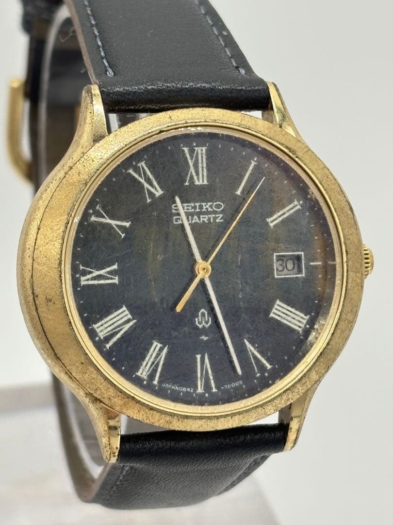 Seiko Tiger Eye Quartz 0842-7000 Men’s Watch Black Japan Vintage 08123
