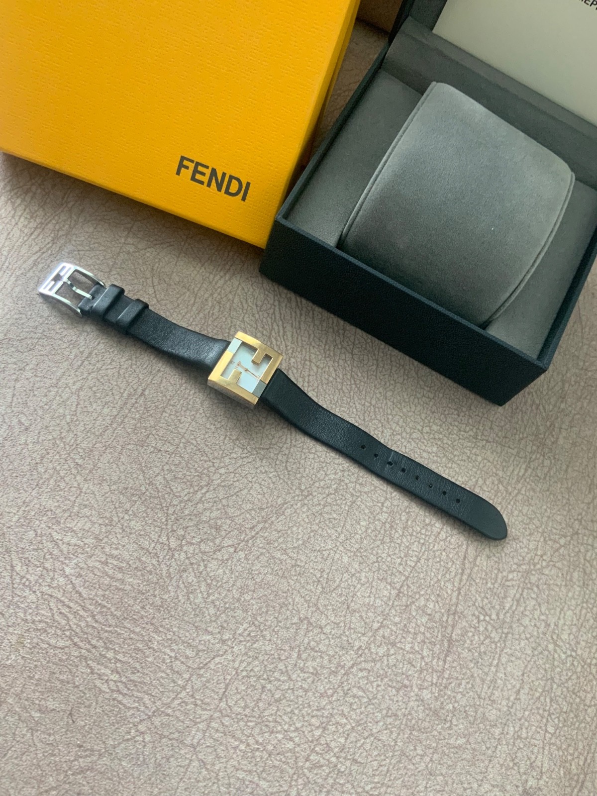 fendi square face leather strap watch