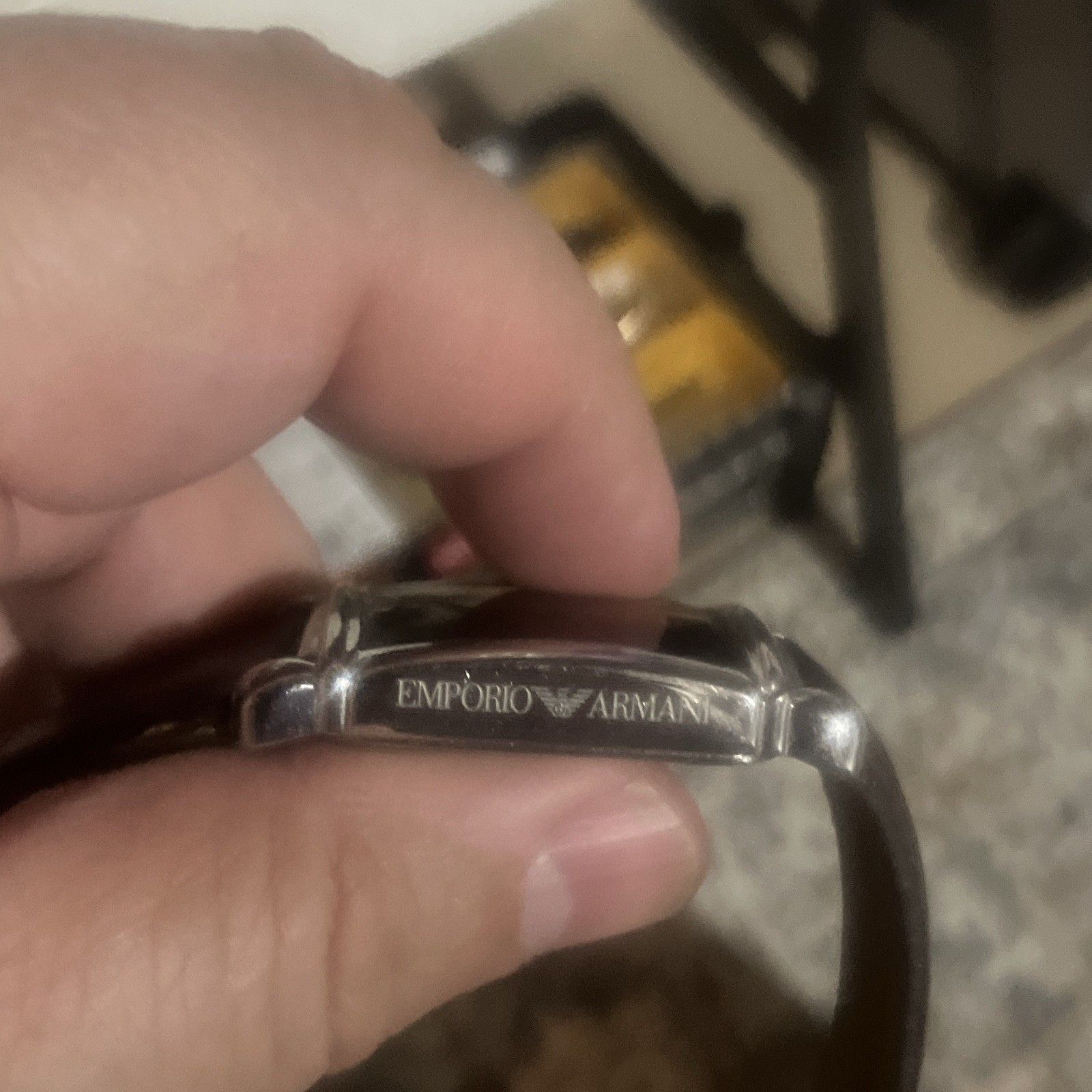 Emporio Armani Rectangular Quartz Analog Beige Dial Brown Leather Strap