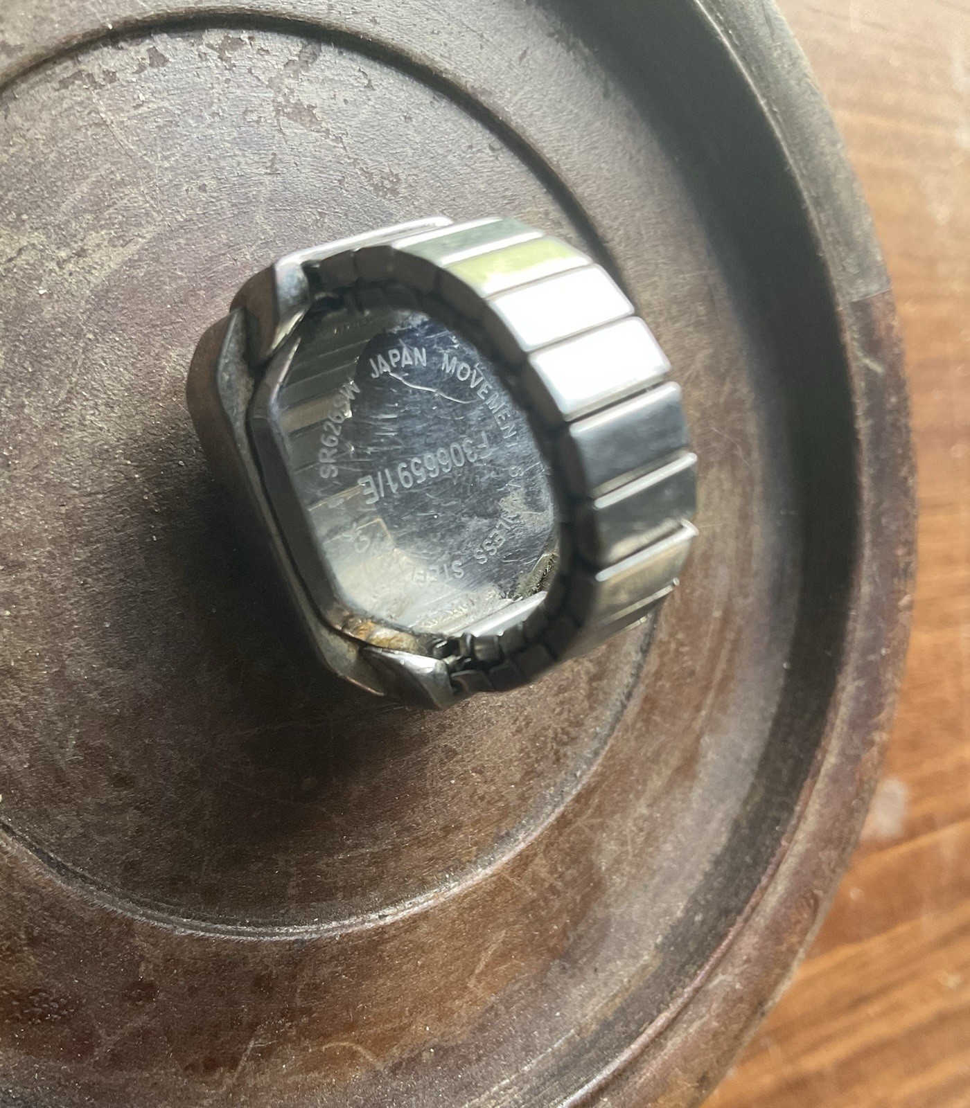 Antique Ring Watch Japan Movement Light Blue Beveled Face Stainless Steel Retro