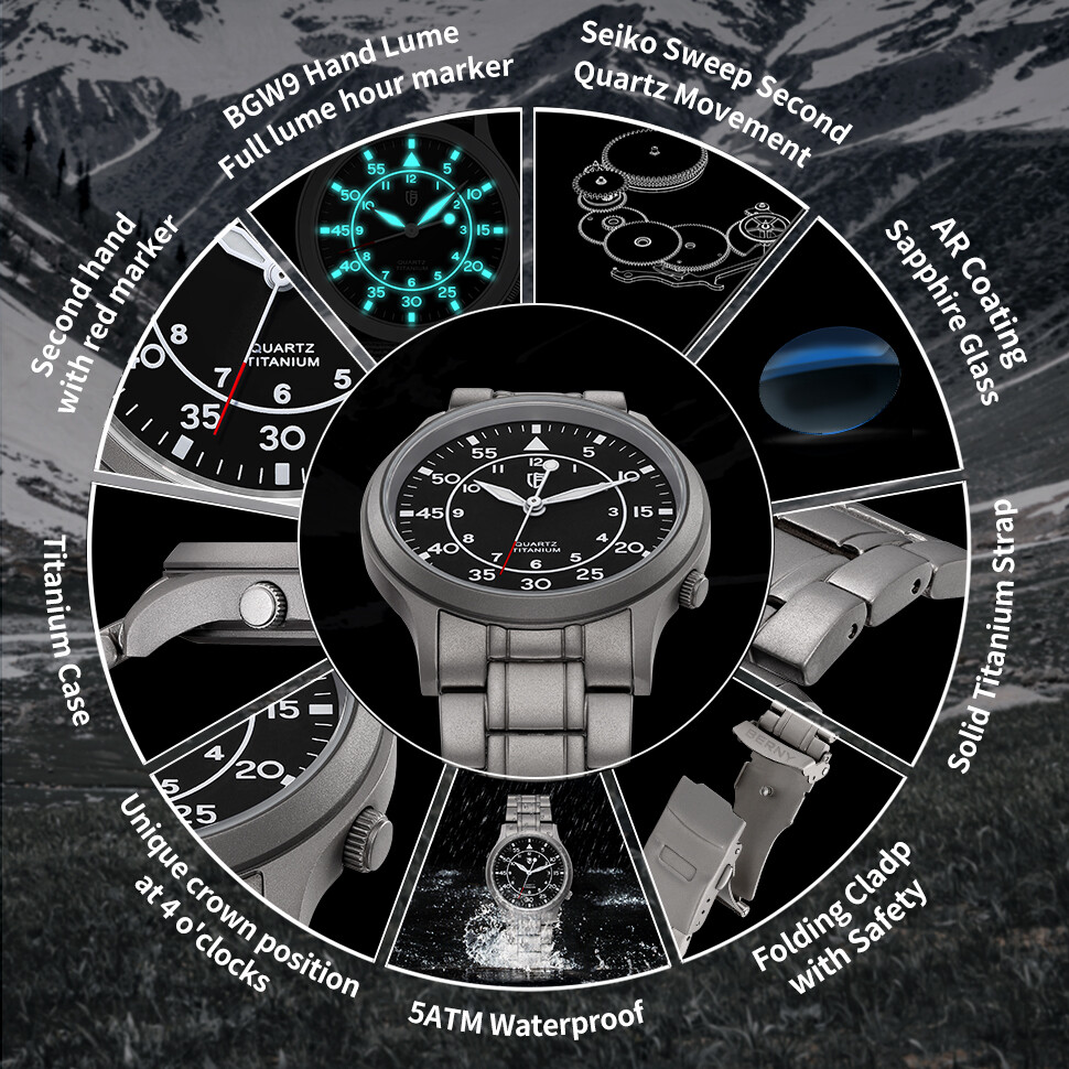 BERNY Men’s Titanium Quartz Watch Lightweight Sapphire Glass Luminous 5Bar