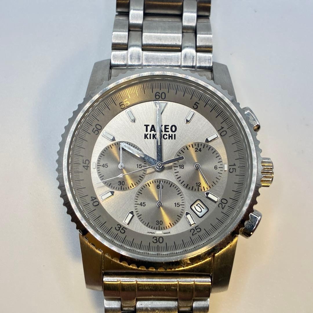 Takeo Kikuchi Chronograph Date Silver Quartz Watch