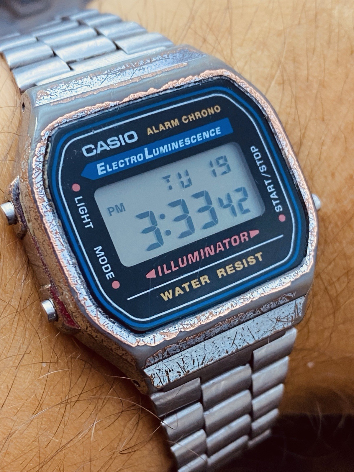 Casio A168 Illuminator Digital Watch Silver Electro Luminescence #8491