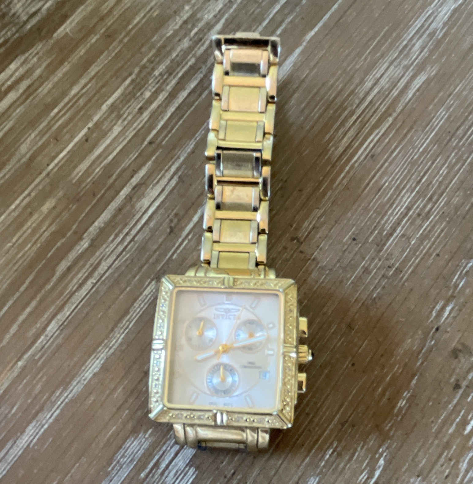 Invicta Quartz Chronograph Square Analog Watch Gold Tone Bracelet 100m